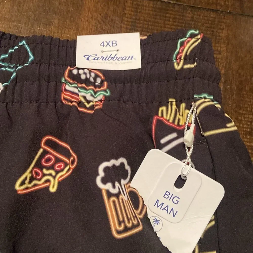 Caribbean Black Shorts with Colorful Food Design men’s 4XB